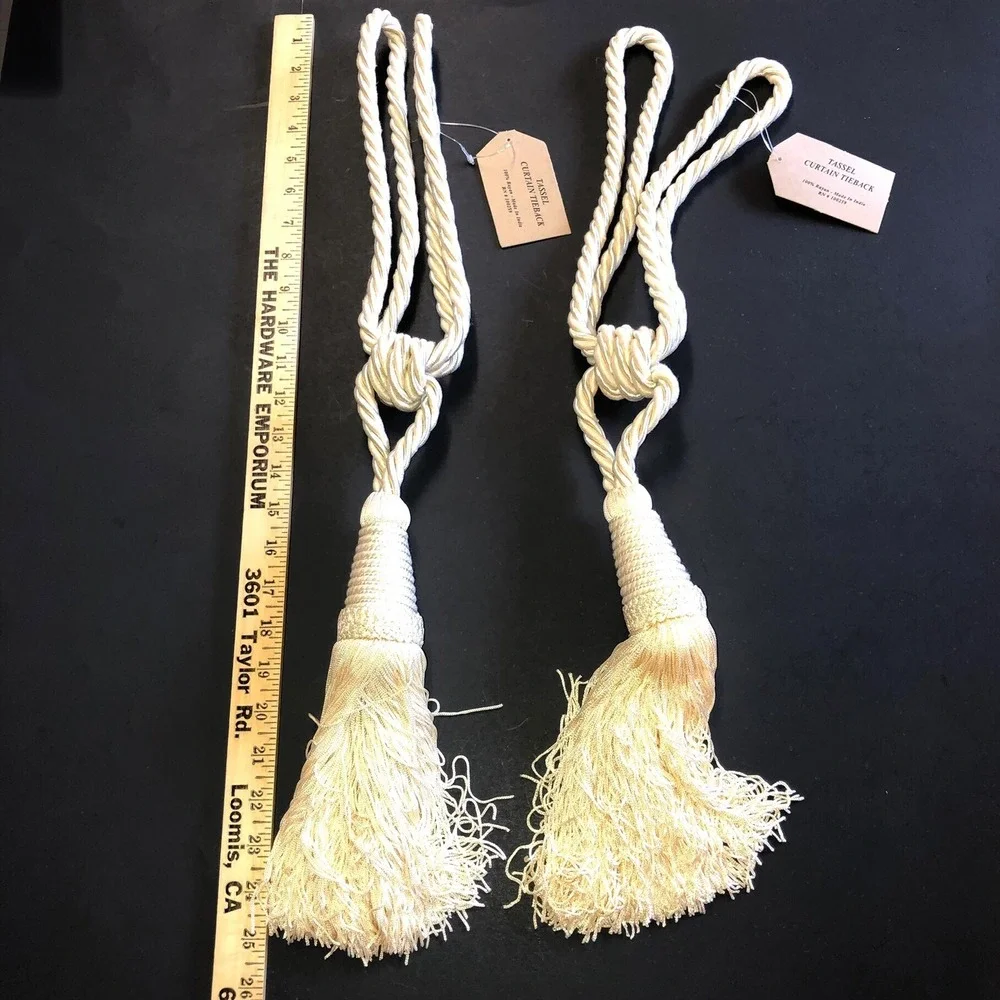 Heavy Tassel Curtain Drapes Tie Backs Set of 2 Ivory 7.5